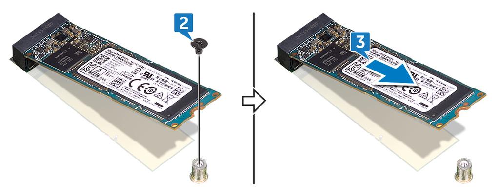 Procedur 1 Lägg datorn på vänster sida och leta upp platsen för SSD-disken på moderkortet.