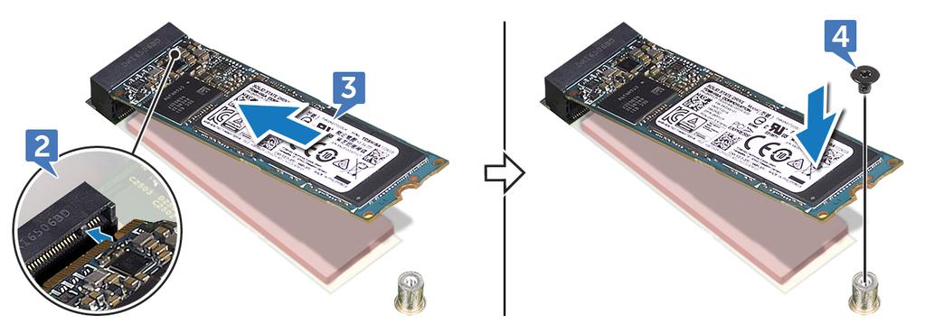 3 Sätt i SSD-enheten i platsen för SSD-enheter med en vinkel på 45 grader.