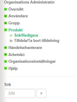 Produkt Söka efter produkt Under produkter så kan man söka efter larmenheter i ICare Online, men även administrera dessa. Klickar man på Sök/Redigera så får man upp sökfilter.