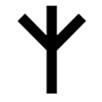 Den sägs symbolisera en människa som vänder upp händerna, och står för människa och liv.