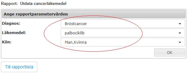 2. Markera Utdata cancerläkemedel och tryck sen på Ladda rapport 3.