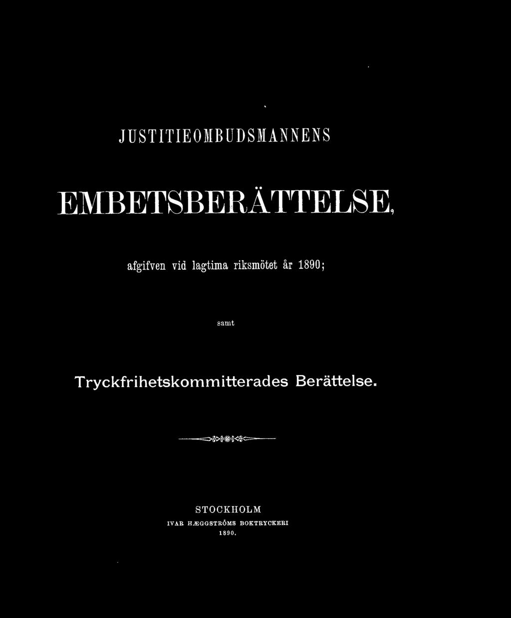 Tryckfrihetskommitterades Berättelse.