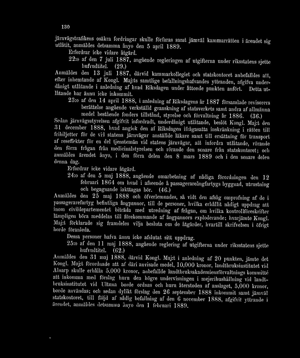 ) Anmäldes den 13 juli 1887, därvid kammarkollegiet och statskontoret anbefalldes att, efter inhämtande af Kongl.