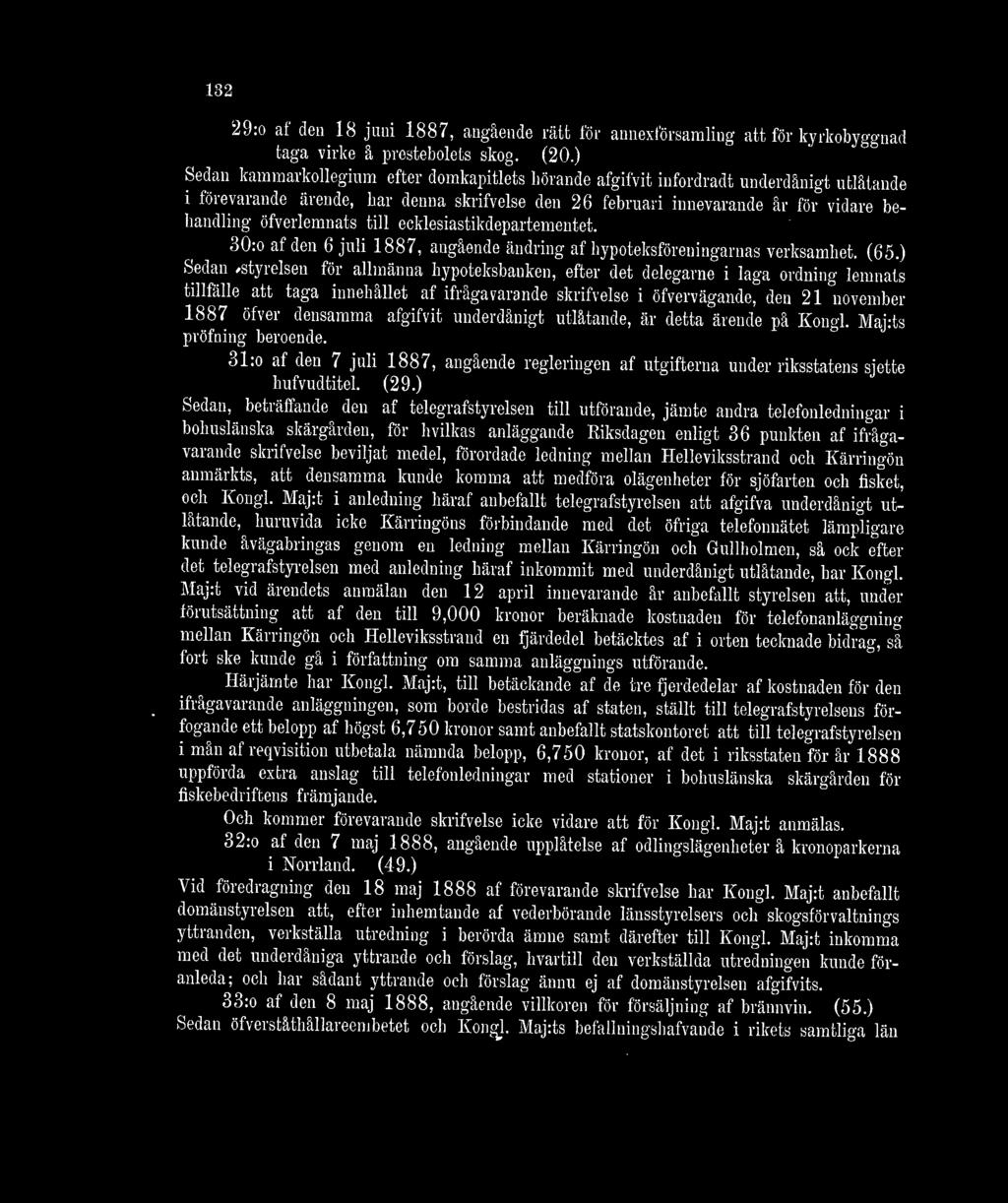 öfverlemnats till ecklesiastikdepartementet. 30:o af den 6 juli 1887, angående ändring af hypoteksföreningarnas verksamhet. (65.