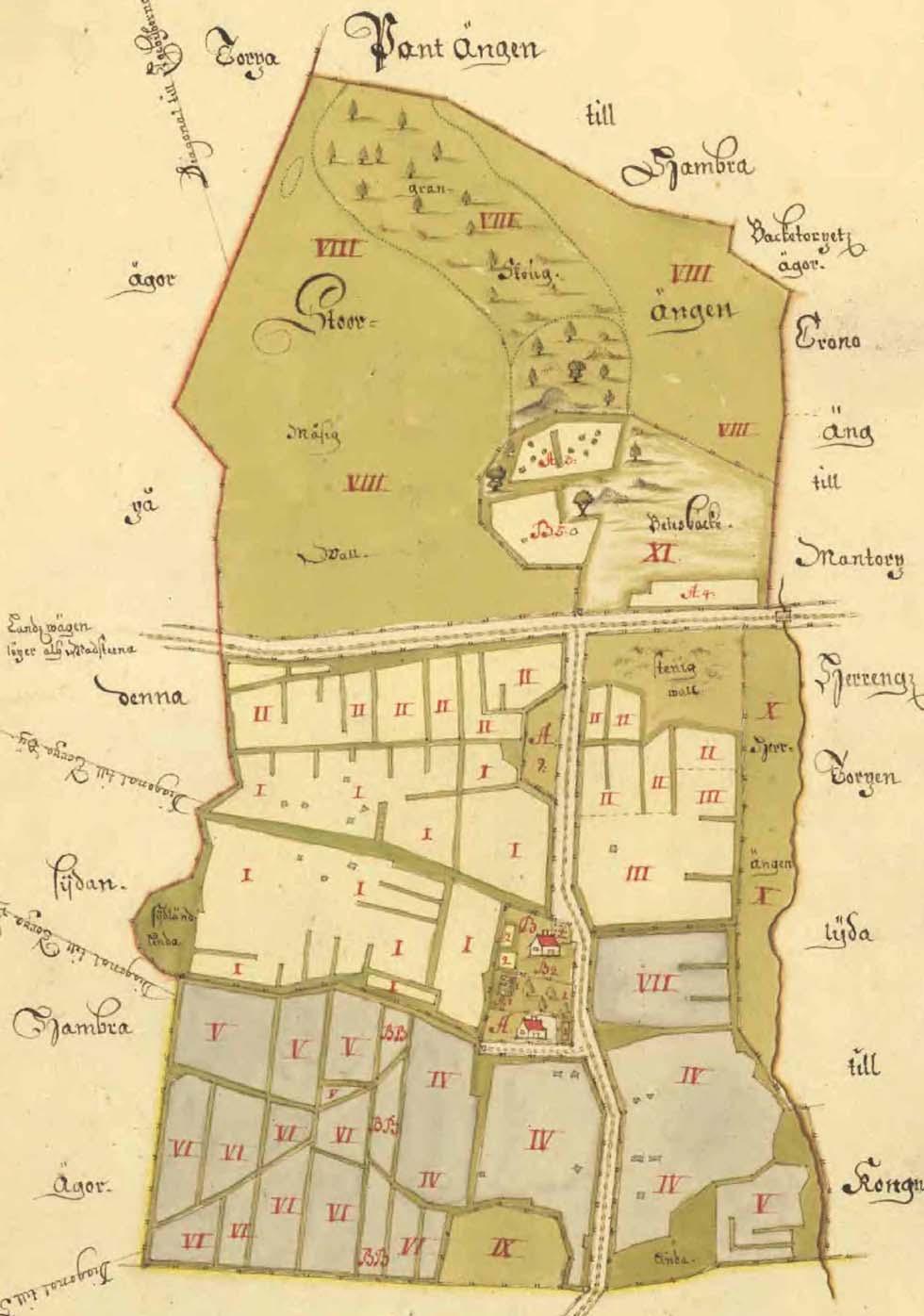 Figur 6. Karta över Örstorp 1702 (akt G28 eller 20 1 ).