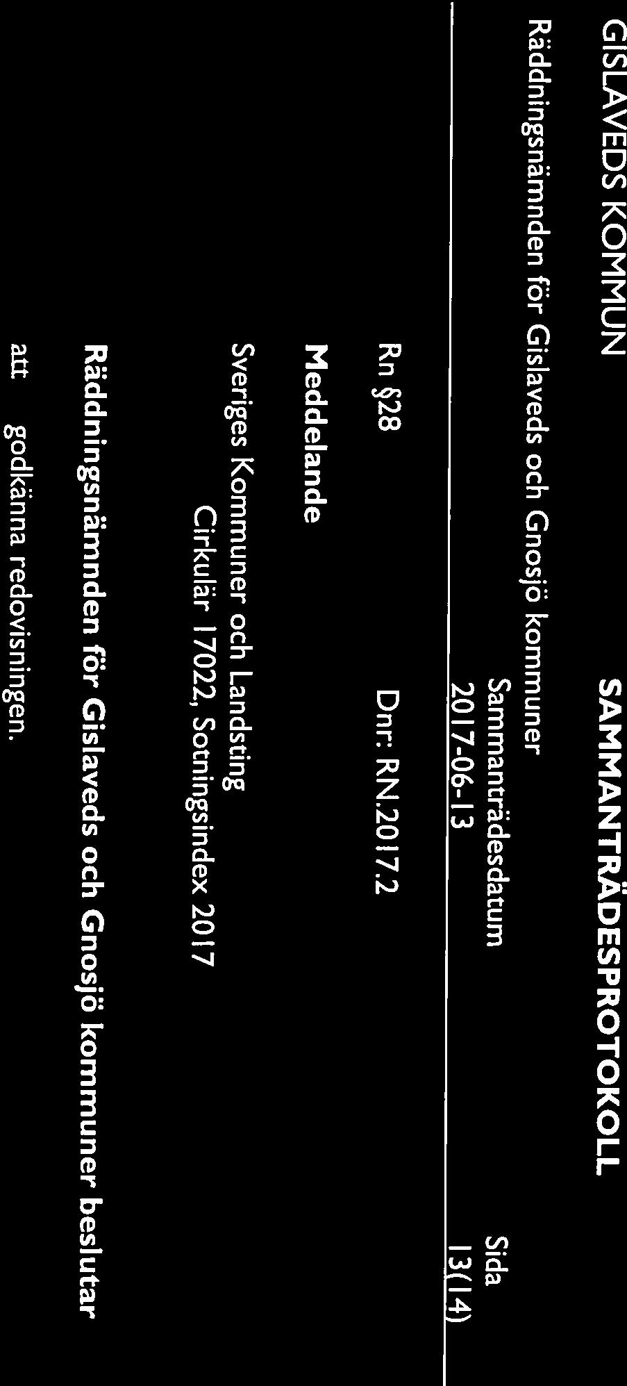 GISLAVEDS KOMMUN Räddningsnamnden för Gislaveds och Gnosjö kommuner Sammanträdesdatum Sida 2017-06-13 13(14) Rn 28 Dnr: RN.20l7.