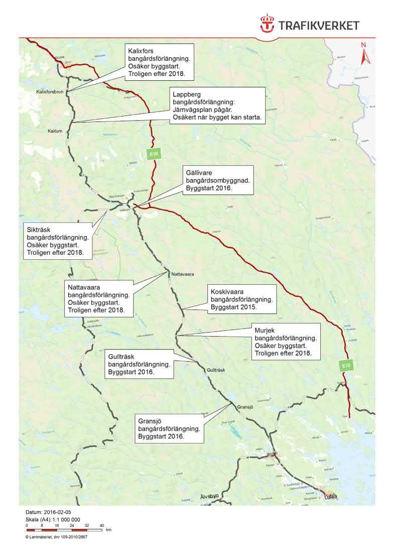 Pågående och planerade åtgärder på Malmbanan Åtgärderna på Malmbanan är bangårdsförlängningar och förlängning av mötesstationer i syfte att uppnå en förbättrad kapacitet för både person- och
