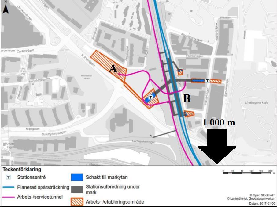 6. Resultat 6.1 Delsträcka Som tidigare nämnts studeras en delsträcka om ca 1 000 m för huvud- och arbetstunnel. I denna rapport refereras dubbelspårtunnel som huvudtunnel.