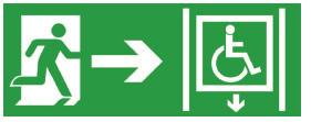 Piktogrammen ska ha en grön bakgrund och en vit symbol. Den gröna delen skall vara minst 50% av skyltens yta. Piktogrammen kan vara spegelvända. Piktogrammen skall ha en rektangulär form. Dvs.