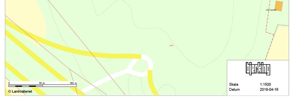 Se Figur 1 för ungefärligt undersökningsområde. Figur 1 Ungefärligt område markerat med röd gränslinje. Bild från Bjerkings kartportal 2018-04-16.