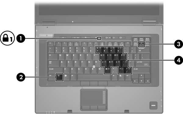 3 Numeriska tangentbord Datorn har ett inbäddat numeriskt tangentbord och stöder även ett extra externt numeriskt tangentbord eller ett extra externt tangentbord som inkluderar ett numeriskt