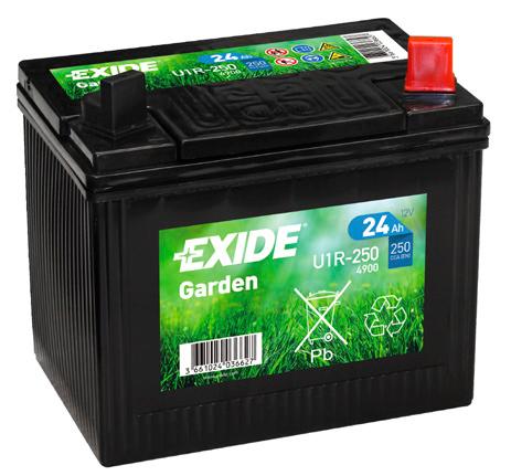 Exide Garden en bra start i trädgården Exide Garden är en ny batteriserie för trädgårdsmaskiner och små jordbruksmaskiner. Batterierna är på 24 Ah och 250A CCA.