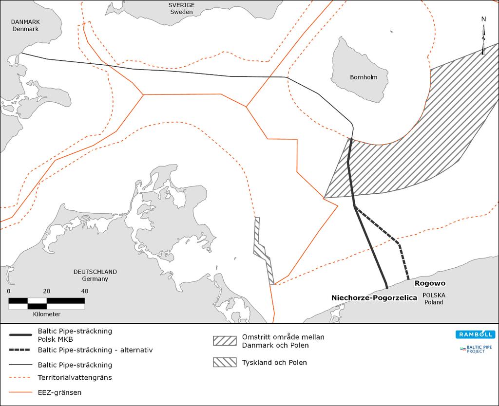 3. PROJEKTBESKRIVNING I det här kapitlet presenteras den tekniska designen av Baltic Pipe-projektet och det beskriver olika aktiviteter och faser relaterade till konstruktion och drift.