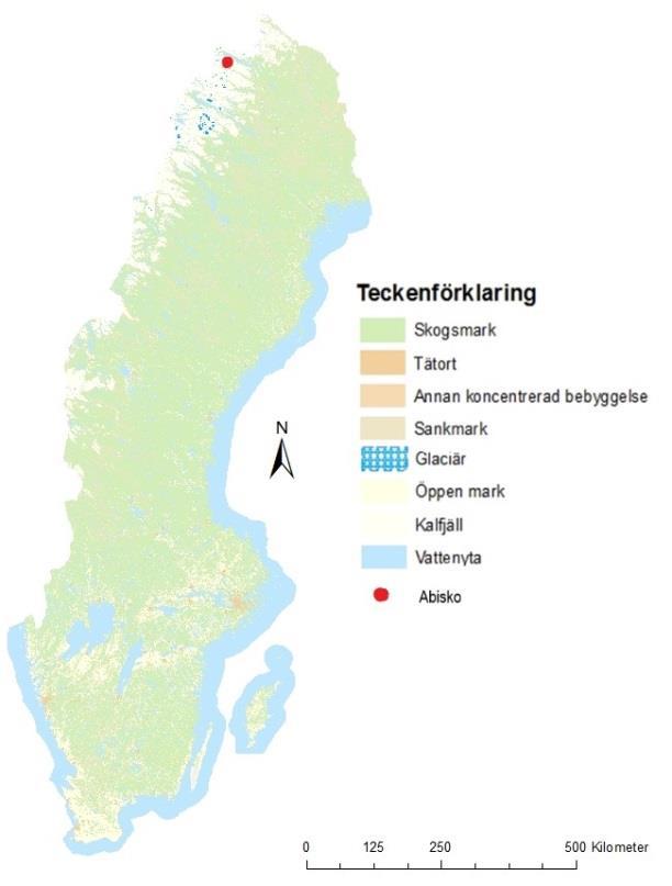3 Metod 3.1 Studieområde Abisko nationalpark (68 19 N, 18 41 E) ligger i Kiruna kommun, nordväst om tätorten Kiruna, i norra Sverige.