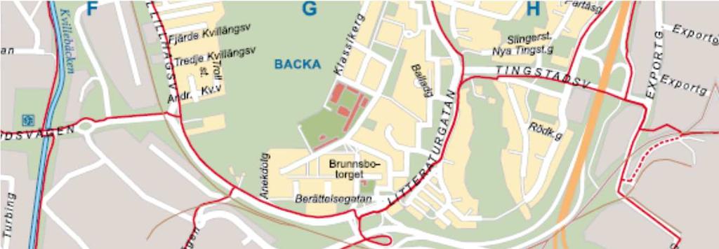 4.2.3. Gång- och cykeltrafik Lundbyleden utgör tillsammans med Bohusbanan och Hamnbanan en stor barriär för cyklister och gående som färdas i området.
