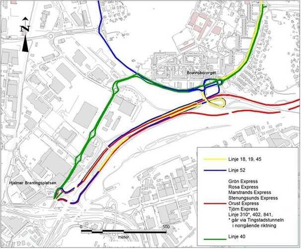 4.2.4. Kollektivtrafik Lundbyleden och sträckan mellan Brunnsbomotet och Brantingsmotet är en viktig länk för kollektivtrafiken, 14 busslinjer trafikerar sträckan varav tre är stombussar och sex är