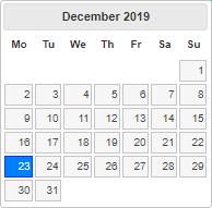 6 Klicka på kalendersymbolen vid Från och visa December månad, markera datumet 23.