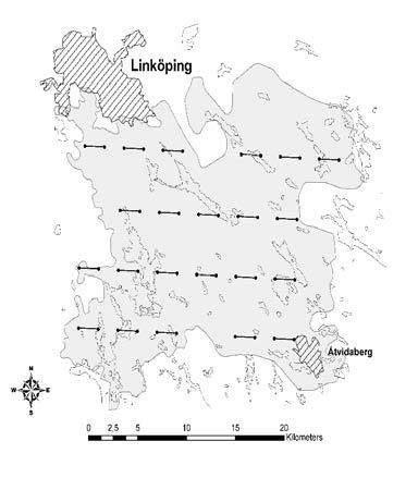 Avståndet mellan inventeringslinjerna var i Östergötland 2,5 km. Genom Eklandskapet gick fyra linjer (Figur 1).