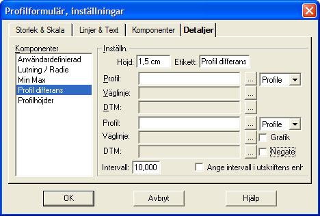 Topocad manual 10 Användardefinierat Genom att peka på den önskade komponenter och sedan klicka på knappen Addera läggs denna komponent till profilformuläret.