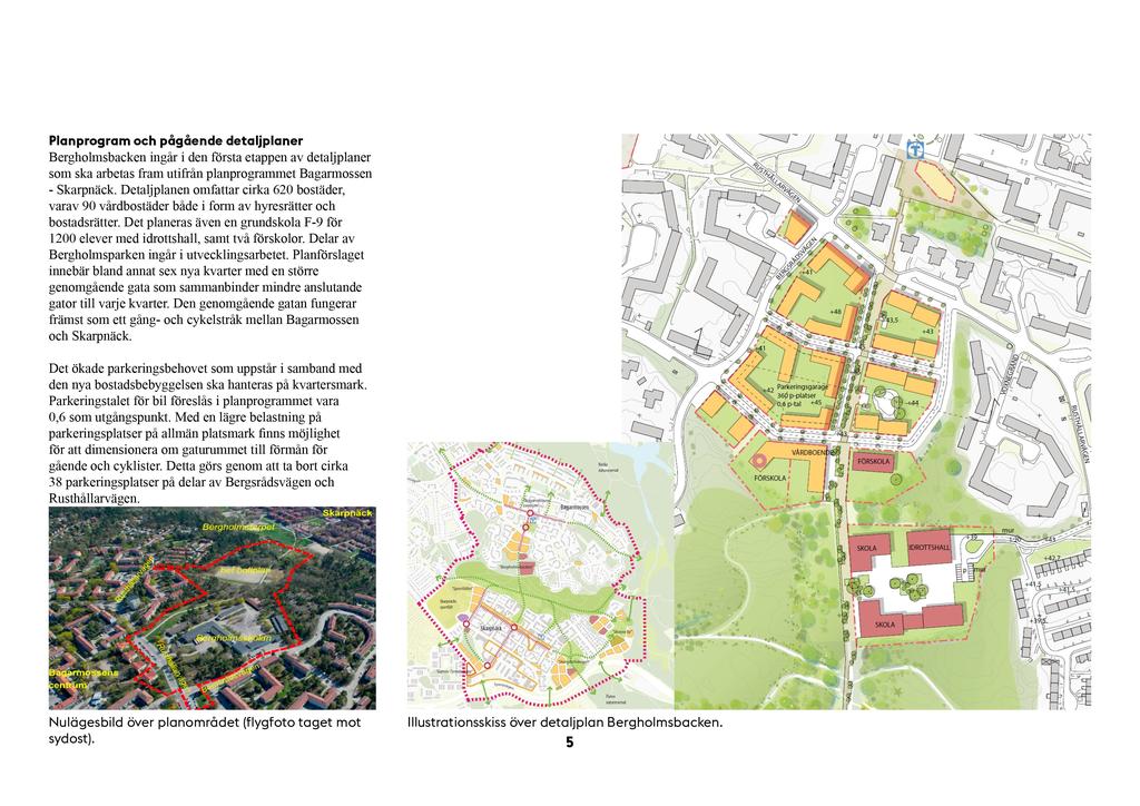 Planprogram och pågående detaljplaner Bergholmsbacken ingår i den första etappen av detaljplaner som ska arbetas fram utifrån planprogrammet Bagarmossen - Skarpnäck.