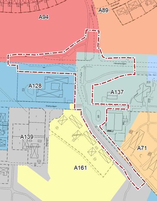 Gällande detaljplaner Området är reglerat genom stadsplan A71 (antagen 1963-01-29), stadsplan A89 (antagen 1966-10-25), stadsplan A94 (antagen 1967-08-29), stadsplan A128 (antagen 1979-04-24),