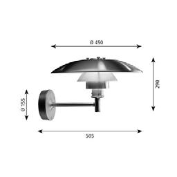 PH Vägg Vägg Design: Poul Henningsen Koncept: Armaturen har formgivits utifrån principen om ett reflekterande treskärmssystem som riktar merparten av ljuset nedåt. Armaturen ger ett nedåtriktat ljus.