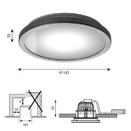 Munkegaard Mini nfälld Design: Arne Jacobsen Koncept: Armaturen avger diffust och behagligt nedåtriktat ljus. Den vita opalskivan ger en jämn belysning av ytan.