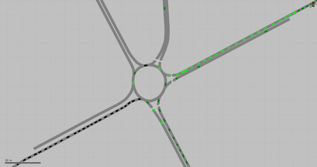 Figur 15 Ögonblickbild från simulering av fembent cirkulationsplats (C1).