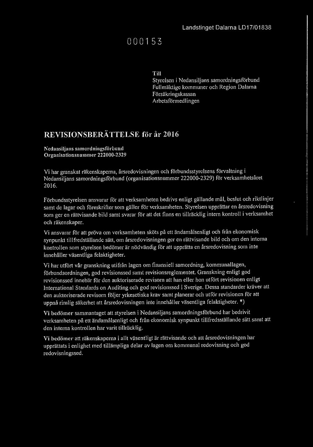 (organisationsnummer 222000-2329) för verksamhetsåret 2016.