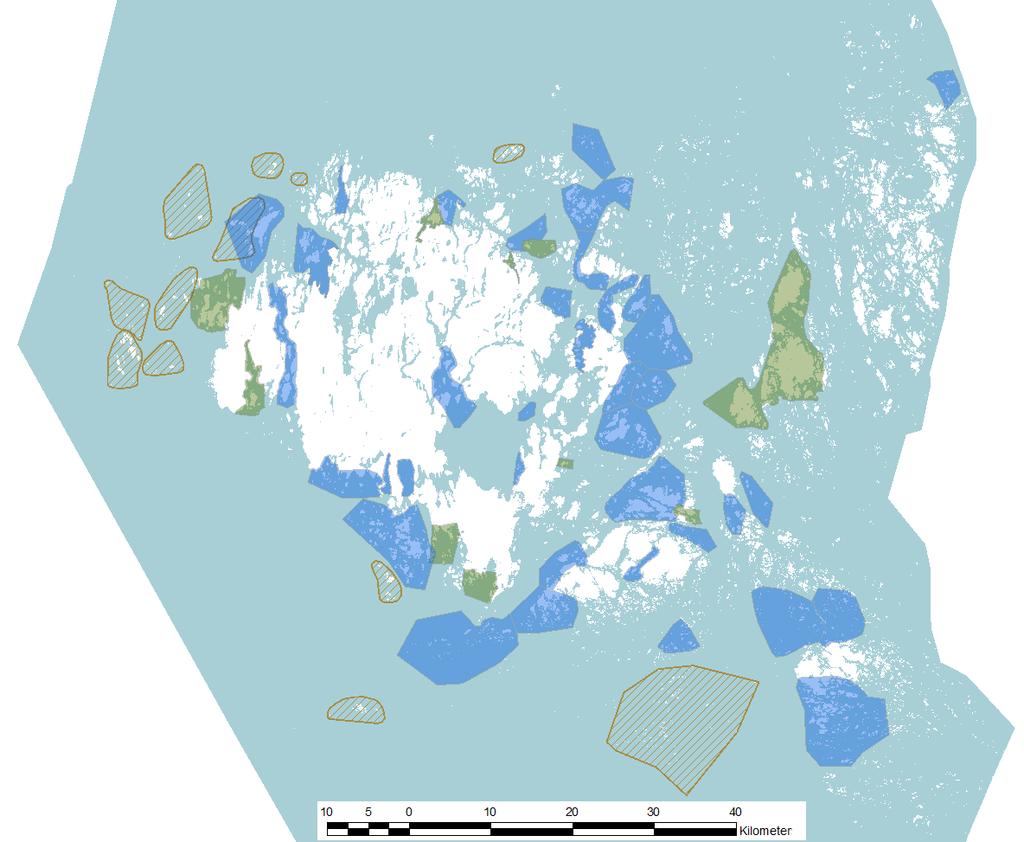 förutbestämd rutt körs med båt och antal ejdrar noteras. Utöver dessa områden har Finlands miljöcentral inventerat 12 IBA-områden. Bild 1. Översikt över de inventerade områdena.