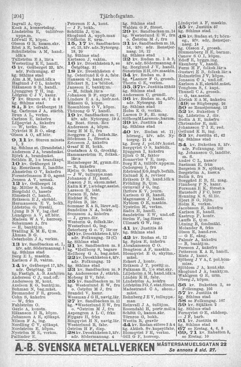 [204J Ingvall A, typ. Kock A, konsertsäng. Lindström E, tuliörverupps.m. Löfwall E, jj:öpm. Olsson G R, kamm.skr. Röst A E, befrakt, Schullström A M, hand.