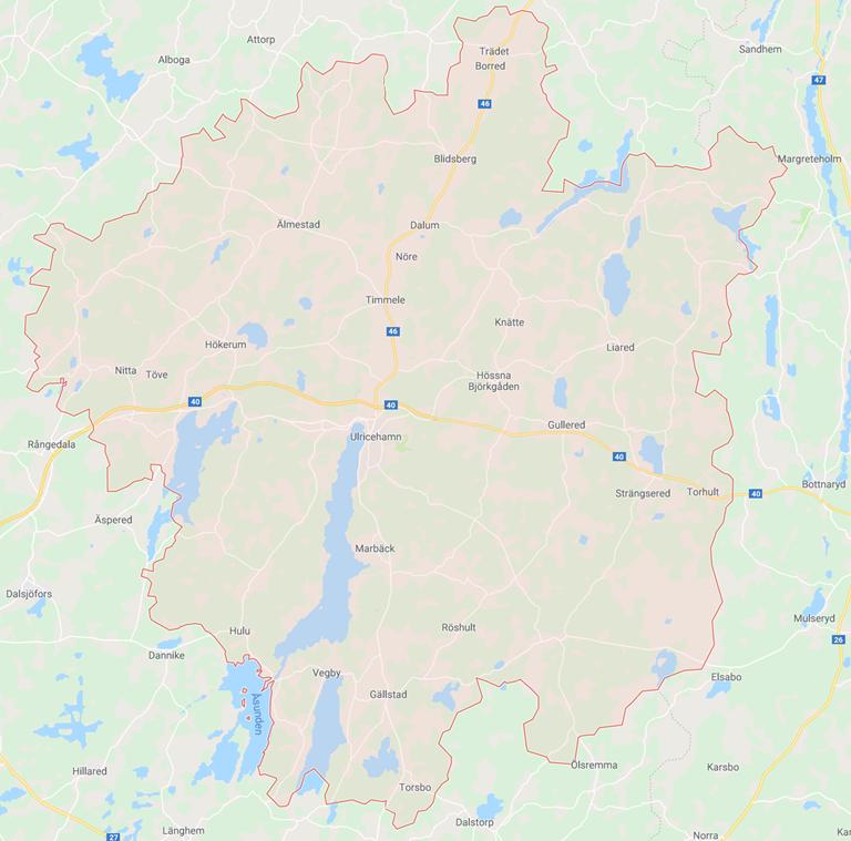 Risk- och sårbarhetsanalys söder, Borås i väster, Herrljunga i nordväst och Falköping i norr. Till öster gränsar Ulricehamns kommun till Mullsjö och Jönköpings kommuner.