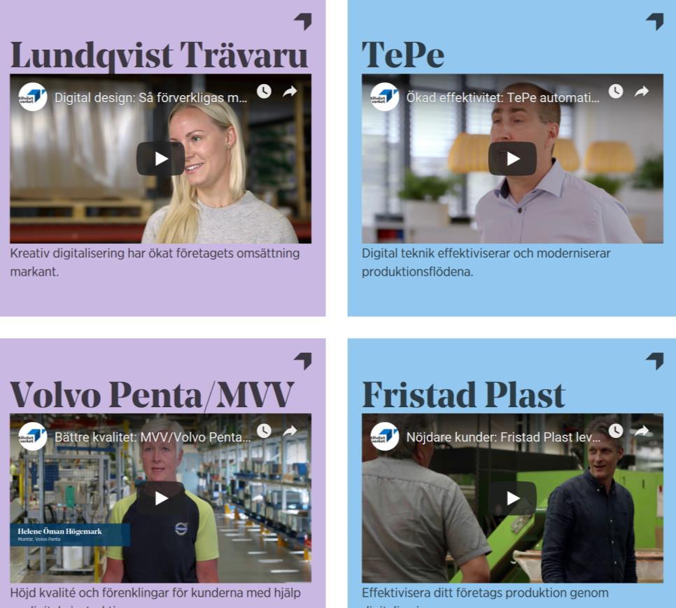 Goda exempel på digitalisering Vad: inspirerande exempel på företag som digitaliserat Vem: små och medelstora företag Mer information: Filmer med inspirerande exempel https://www.youtube.