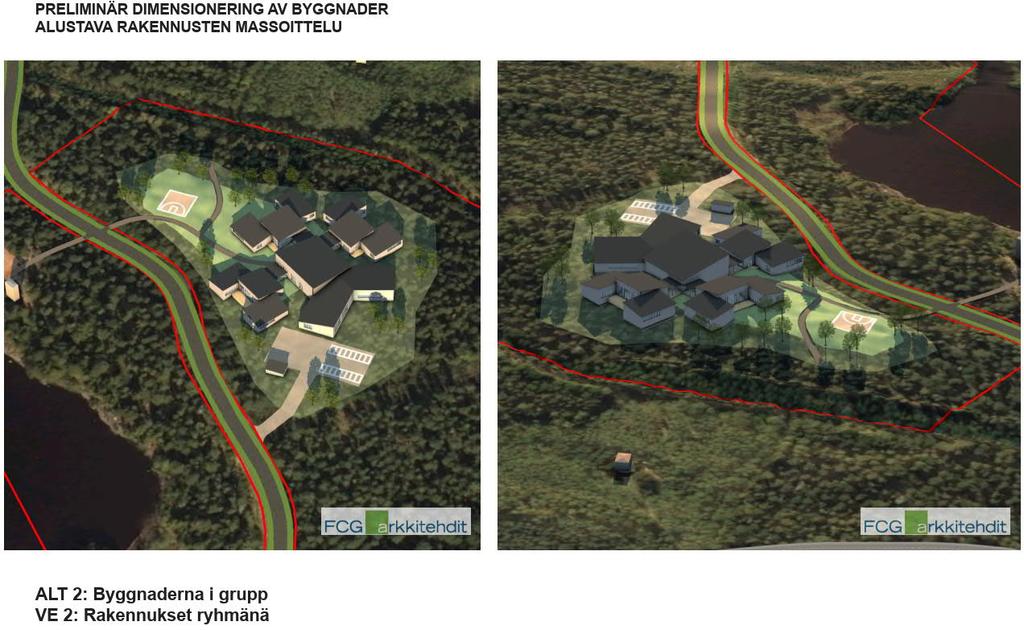 Preliminär dimensionering av byggnader ALT 1, separata byggnader.