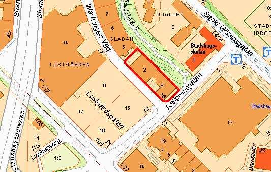 SID 2 (7) Utlåtande Planområdet, Gladan 2 och 8, ligger i hörnet av Warfvinges Väg och Kellgrensgatan och gränsar till Gladan