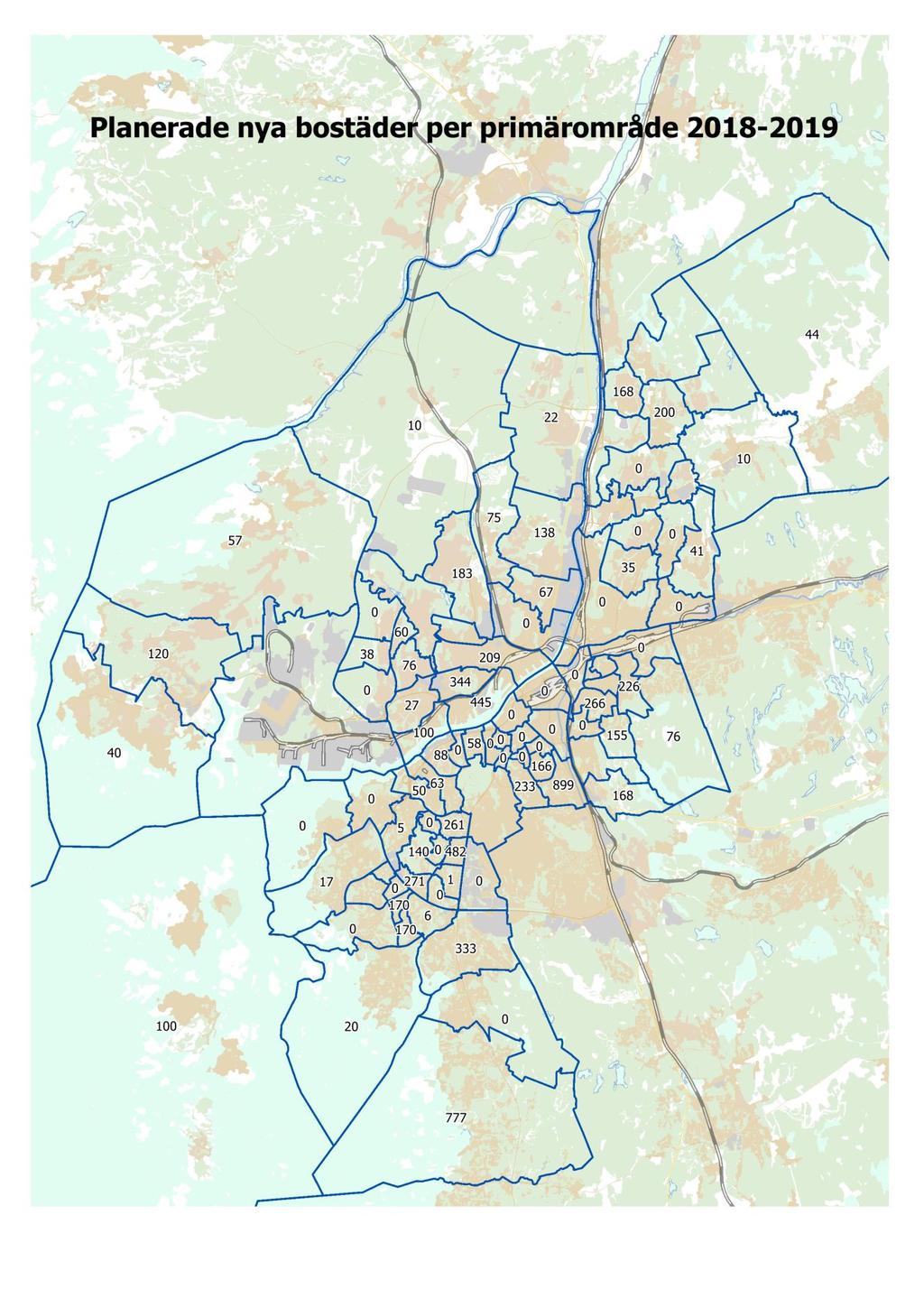 Planerade nya bostäder per primärområde 2018 2020 Framtaget utifrån fastighetskontorets