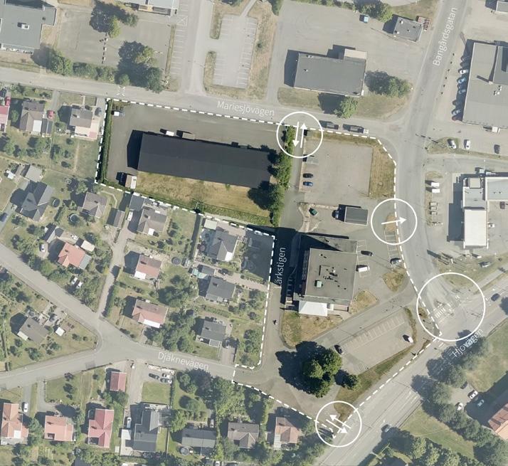In- och utfart Hjovägen - Djäknevägen En ny in- och utfart planeras mellan Hjovägen och Djäknevägen.