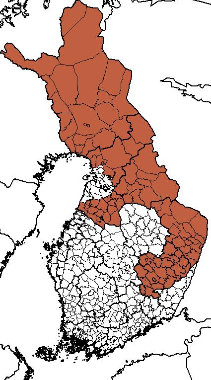 Diagram 1: Det färglagda området anger de kommuner som är stödberättigade enligt den föreslagna stödordningen. 2.