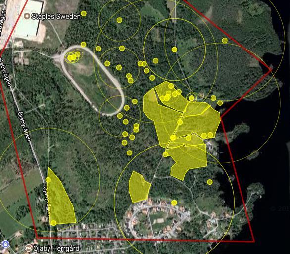 Karta 3.Utdrag från artportalen Referenser. Arvidsson, M et.al 2013. Grönstrukturprogram för Växjö stad 2013. Växjö kommun. Ivarsson, T. 2010. Naturvärden i skogen norr om Öjaby Växjö 2010.