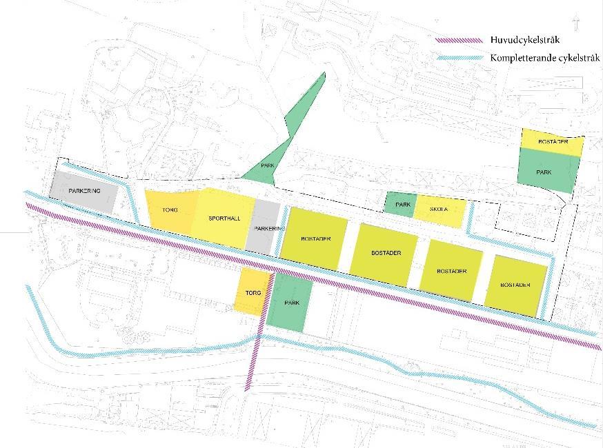 4.4 TRAFIKSLAG 4.4.1 Gångtrafik Inom lokalnätet skapas goda förutsättningar för gående att röra sig mellan körytorna och kvartersmarken då cykling sker i blandtrafik och konfliktpunkterna mellan