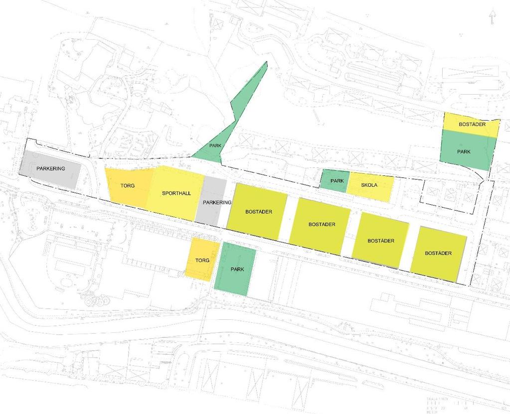 Nedan finns en översiktlig uppdelning över planerade verksamheter inom det som utgör planområdet. Arbetet med detaljplanen pågår och ändringar inom planområdet såväl som dess avgränsningar kan ske.