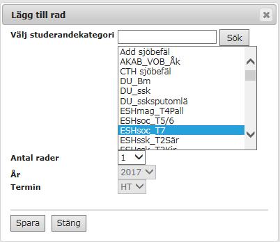 studerandekategorier. Ny rad.
