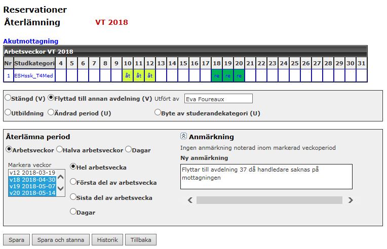 37 Fältet ändrar färg till grönt och får texten åt Åter-reservera redan