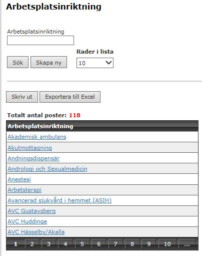 66 För att lättare få en överblick går det utmärkt att exportera arbetsplatserna till Excel och där bearbeta.