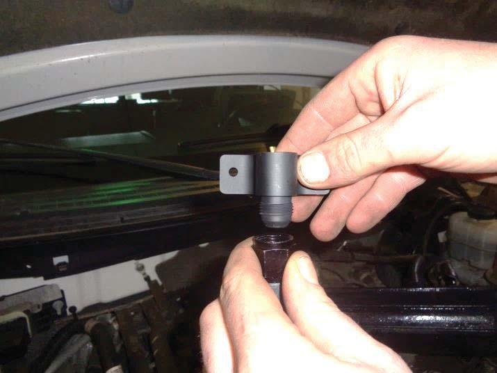 TRANSFER FLUID RANGE MARKS FROM STOCK DIPSTICK TO B&M DIPSTICK MOUNTING EXAMPLE; YOUR VEHICLE MAY VARY