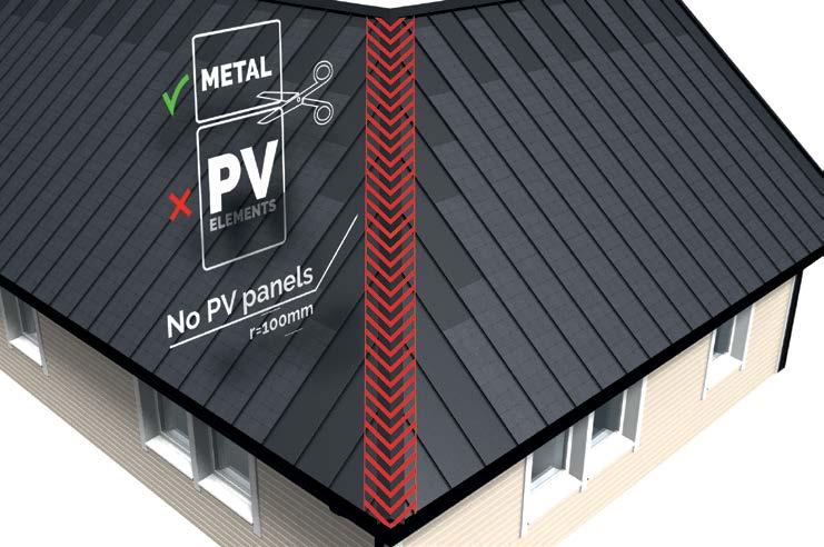 Metalldelen får aldrig skäras eller böjas närmare än 100 mm från den aktiva zonen. (fig. 17) 6.