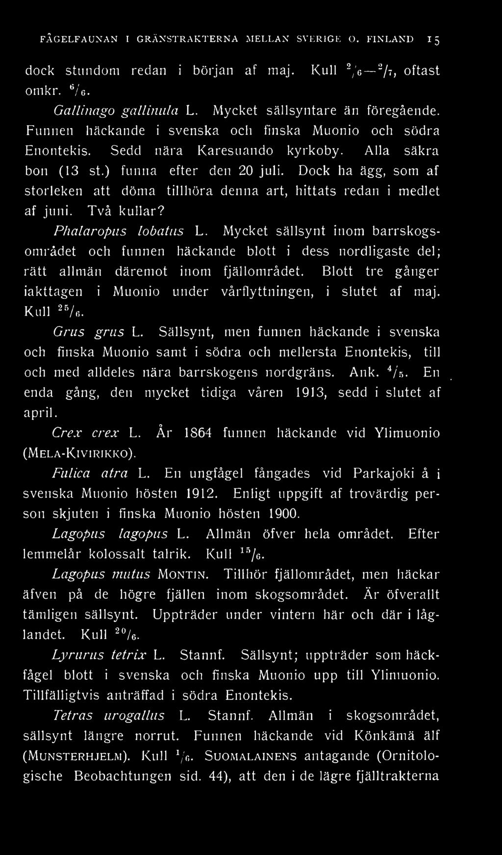 Dock ha ägg, som af storleken att döma tillhöra denna art, hittats redan i medlet af juni. Två kullar? Phalaropns lobatus L.