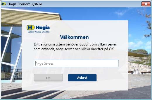 Inloggning med HogiaID i ekonomisystemet vid nyinstallation av version 2015.3 eller senare Första gången du loggar in i ekonomisystemet behöver du ange uppgifter om vilken server som används.