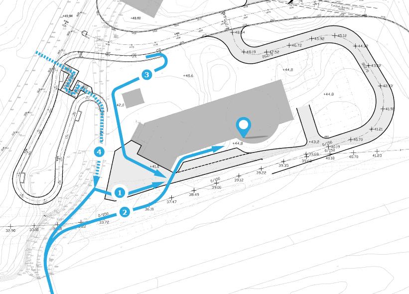 14 FÖRSTUDIE FÖRBINDELSEVÄGEN Figur 8 Möjliga fotgängarströmmar på brandstationsfastigheten.
