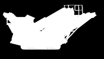 finmaterialstransportör med utkast på 3,18 m (10'5") på larvbandsvarianten, 3,43 m (11'3") på den hjuldrivna varianten 650 mm (26") transportörer för medelstort och